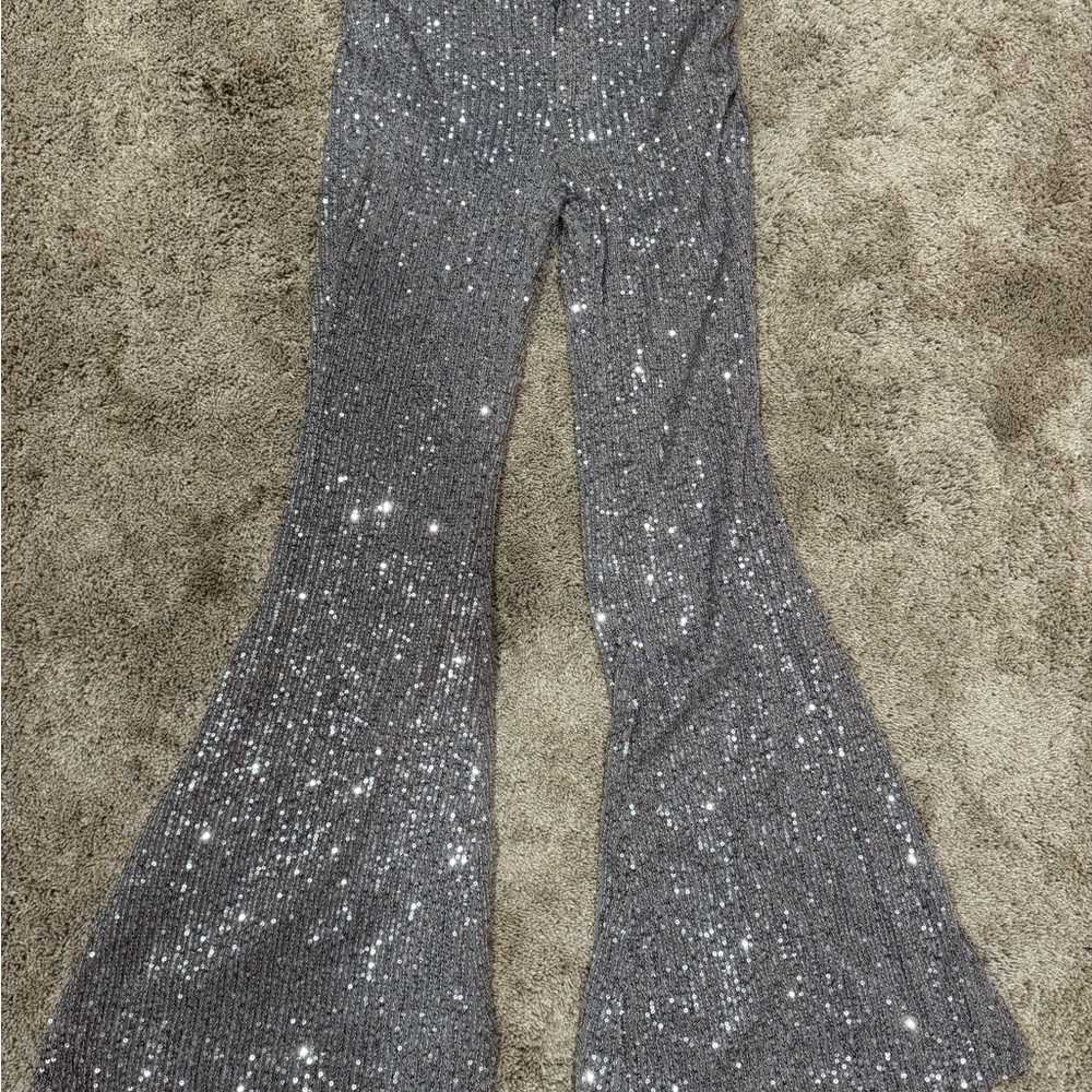 Reverof Silver Sequin Flared Pants